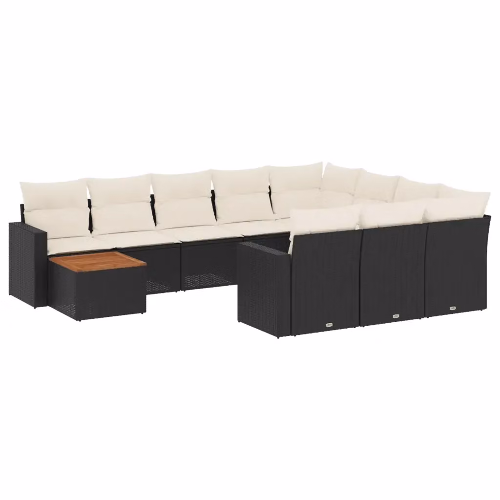 Set di Divani da Giardino VIDAXL in Polyrattan Nero con Cuscini, Design Moderno a L, 11 Pezzi – 2