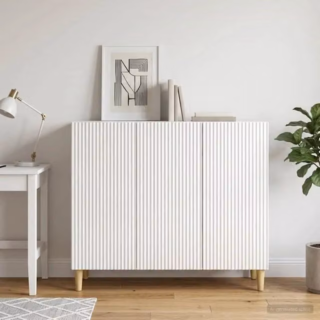Credenza moderna vidaXL in legno MDF bianco lucido L: 89 cm, P: 34,5 cm, H: 80 cm
