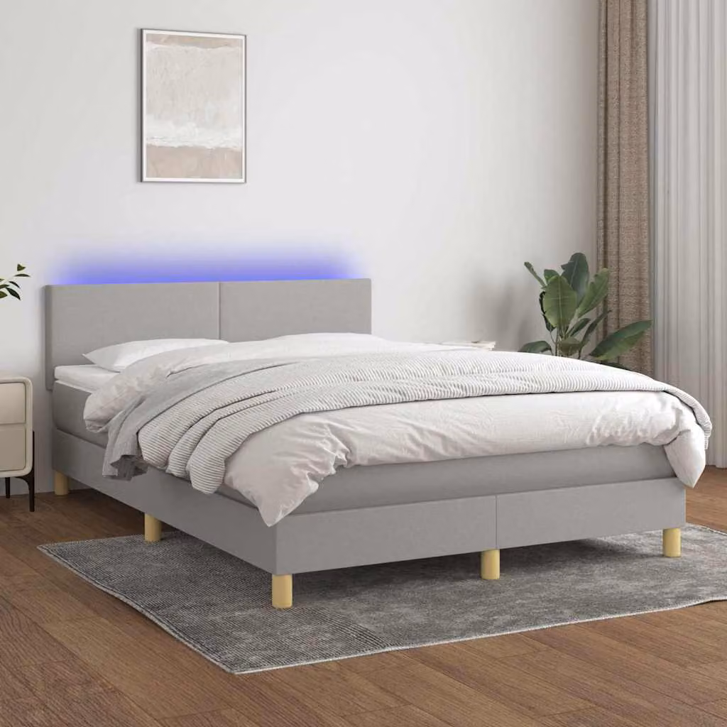 Letto Ibrido con Materasso e Illuminazione LED vidaXL, Grigio Chiaro, L/P/H: 140 x 200 cm – 1