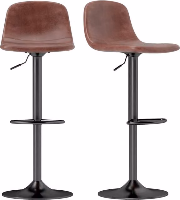 Set di 2 sgabelli alti Zephmum regolabili con schienale, poggiapiedi e rotazione a 360 gradi, colore marrone, L 40,5 cm x P 44 cm x H 84-104 cm