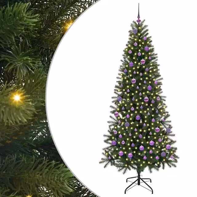 Albero di Natale artificiale moderno vidaXL verde con 300 LED luce bianca calda in PE e PVC, Altezza: 210 cm – 1