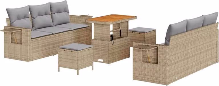 Set Divano da Giardino con cuscino 9 pcs Beige polyrattan