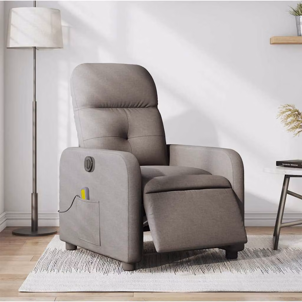 vidaXL Poltrona Massaggiante Reclinabile Elettrica in Tessuto Beige e Grigio – 1