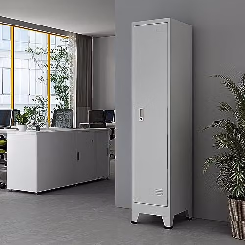 [en.casa] Armadio Spogliatoio Mobile a Colonna in Acciaio 180 x 38 x 45 cm Scomparti con Anta Chiusura a Chiave e Targhetta - Grigio