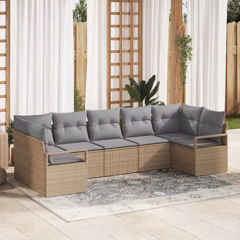 Maison Exclusive - Set Divano da Giardino 7 pcs Beige Poly Rattan
