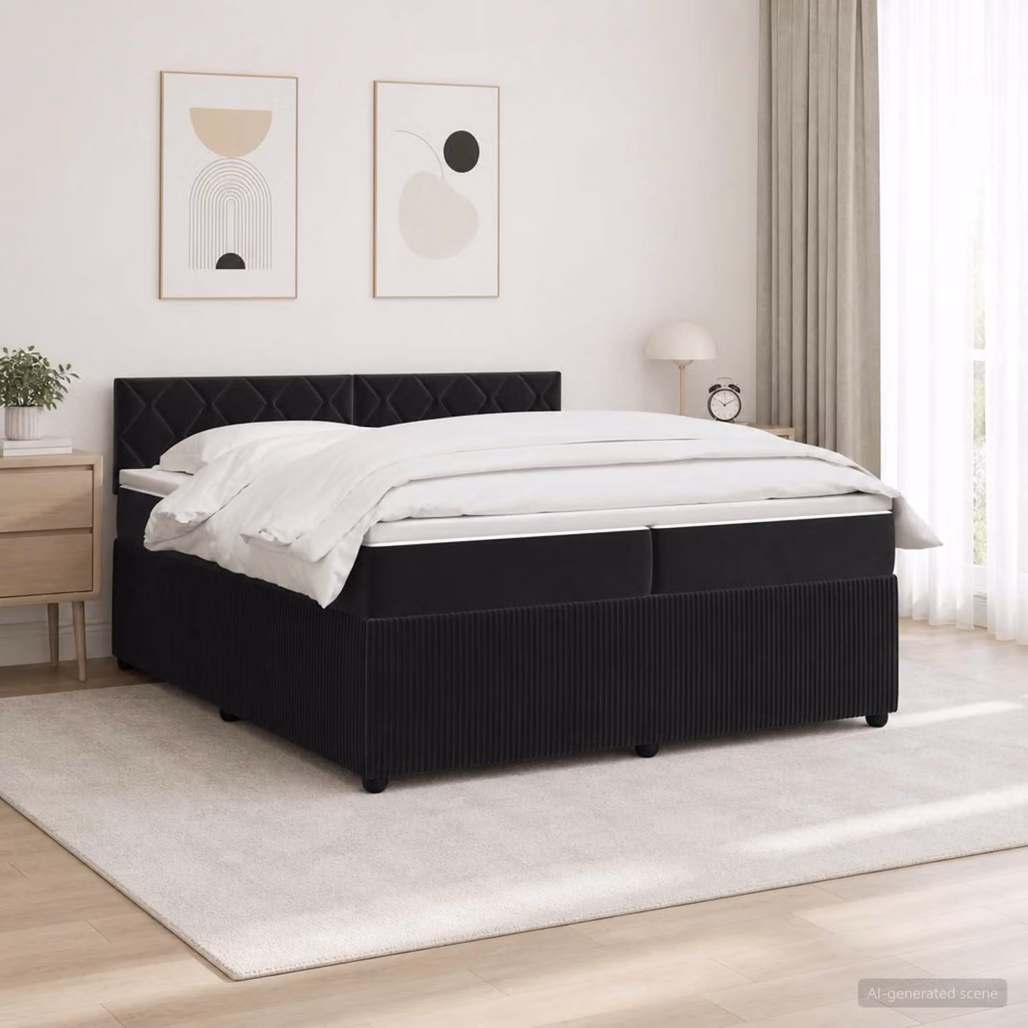 Letto box spring con materasso ibrido vidaXL in velluto nero con illuminazione sottostante e porta USB, L/P: 200 x 200 cm