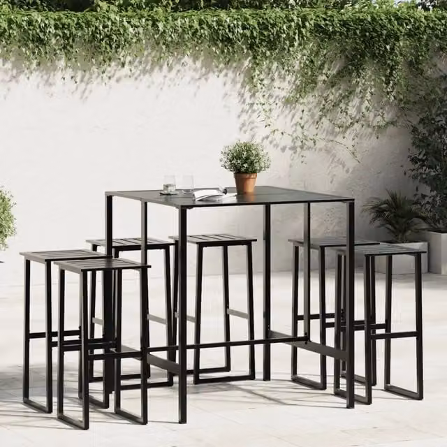 Set Bar da Giardino 7pz Nero in Acciaio Verniciato a Polvere 3283753