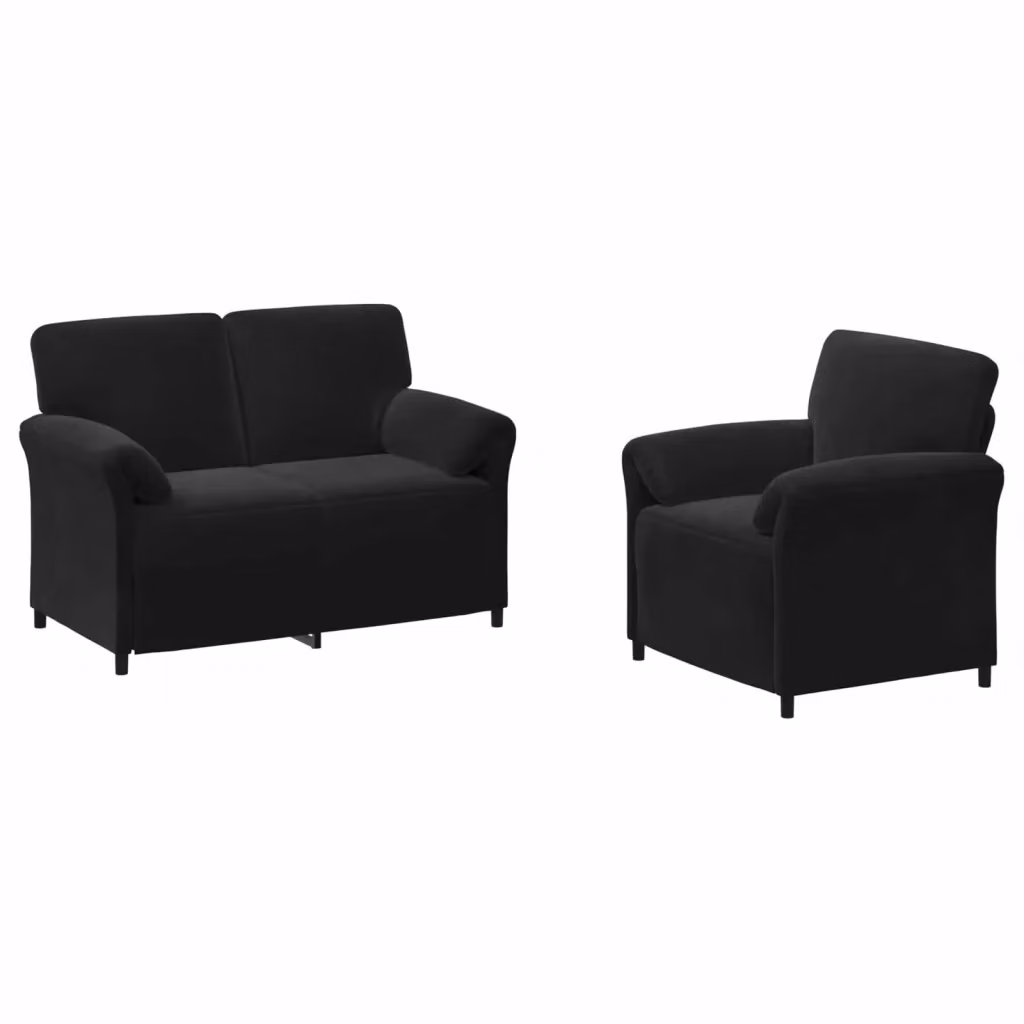 Set di 2 divani moderni vidaXL in velluto nero con struttura in metallo e cuscini inclusi – 2
