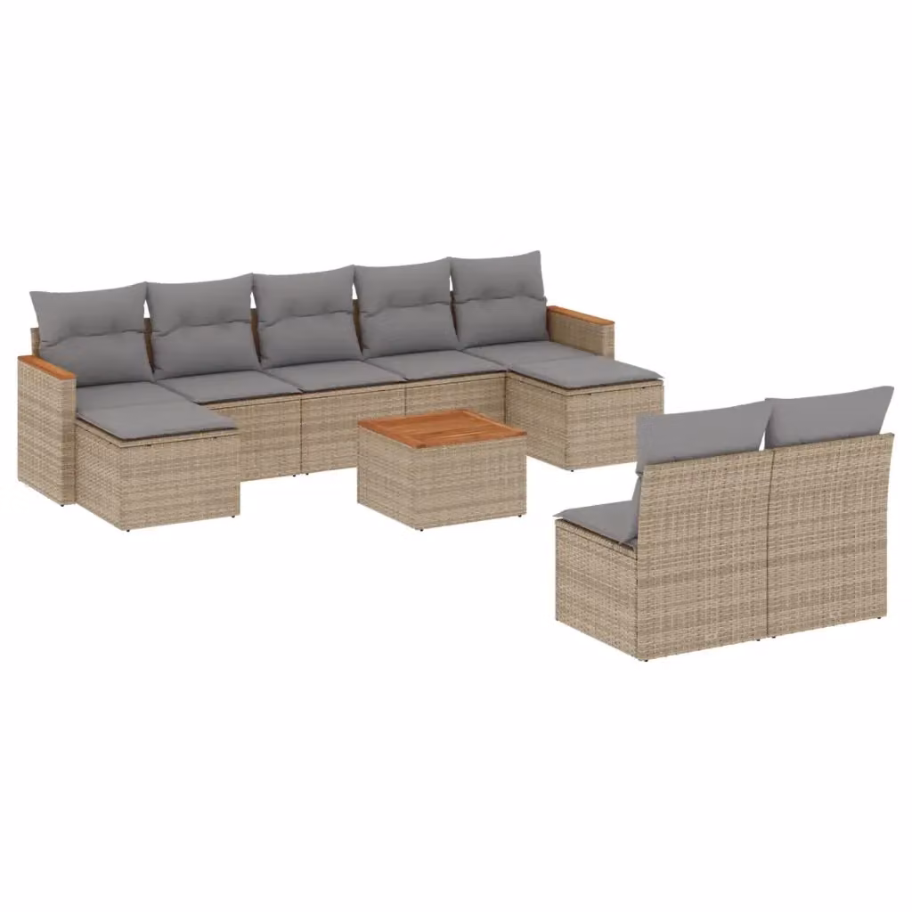 vidaXL Set Divano da Giardino a L 10 pz con Cuscini Beige e Grigio in Polyrattan e Metallo – 2