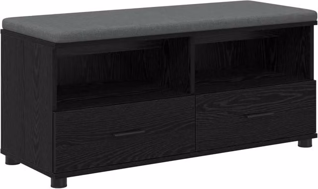 Panca per ingresso moderna con scarpiera e cuscino in tessuto nera L 100 x P 38 x H 46 cm – 1