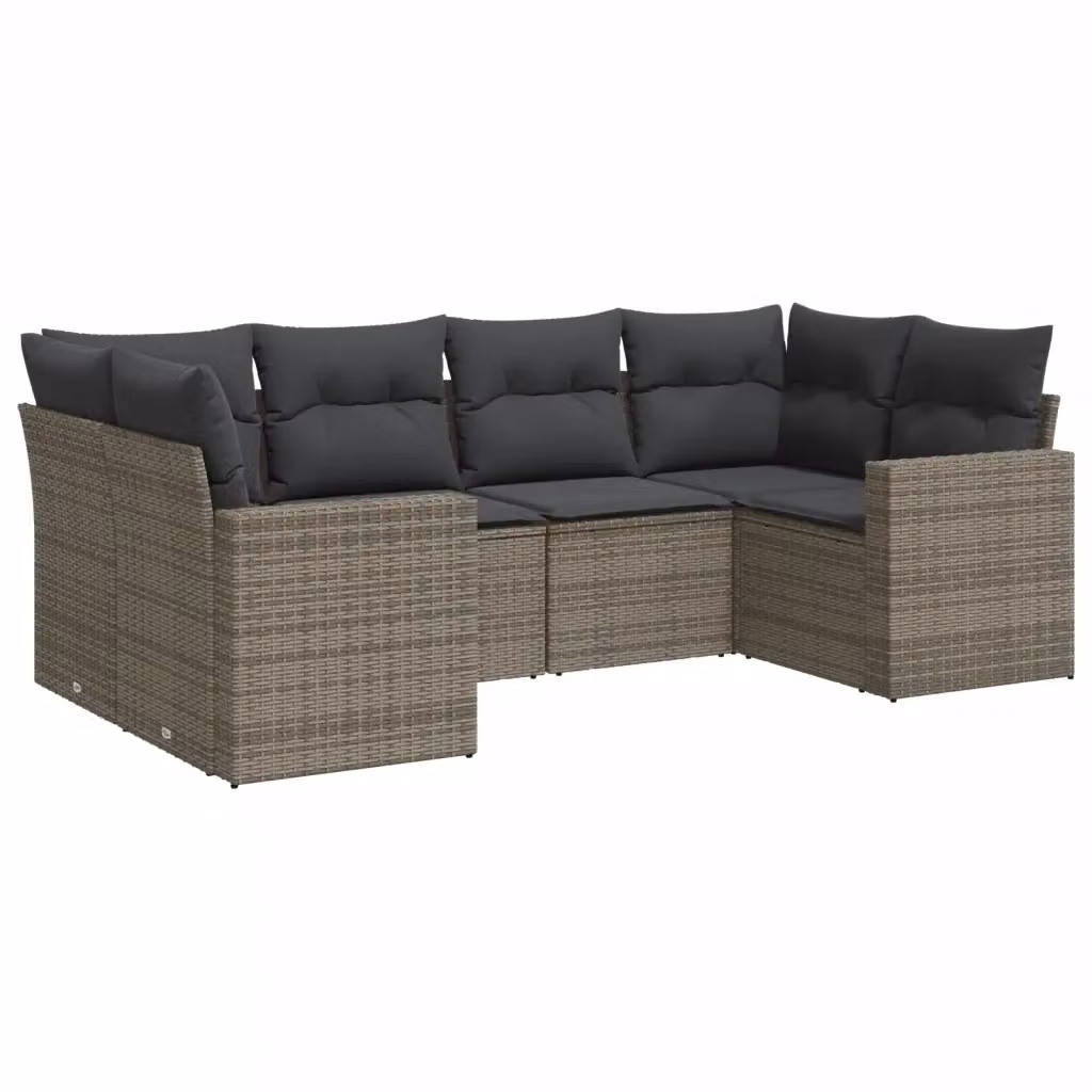 vidaXL Set Divano da Giardino a L 6 pz con Cuscini Grigio in Polyrattan e Struttura in Acciaio – 2