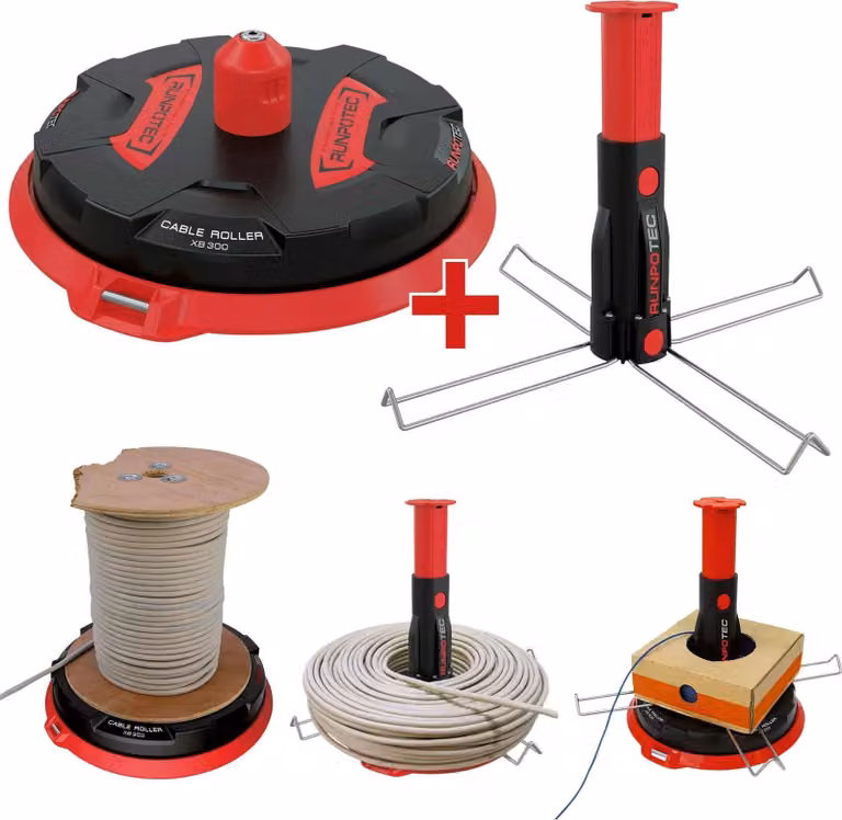 RUNPOTEC XB 300, SET DI MANDRINI MULTIFUNZIONE, Svolgitore professionale per cavi per bobine, fasce, 1 pz.