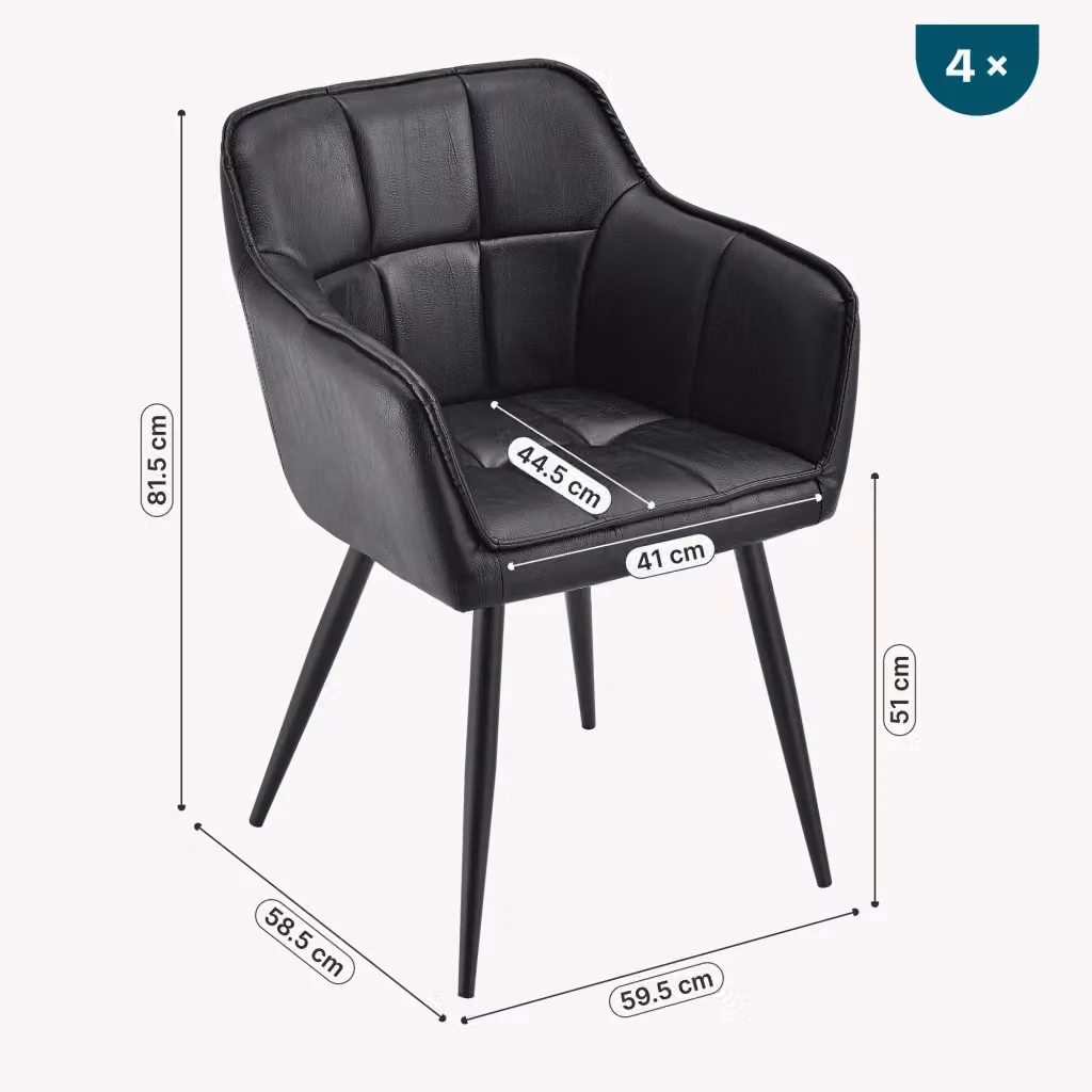 Set di 4 sedie da sala da pranzo Birmingham en.casa in similpelle nero con braccioli e struttura in metallo – 2