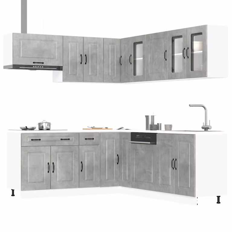 Set di mobili da cucina moderno vidaXL Kalmar composto da 11 pezzi in colore grigio cemento con ante a cerniera e ripiani interni