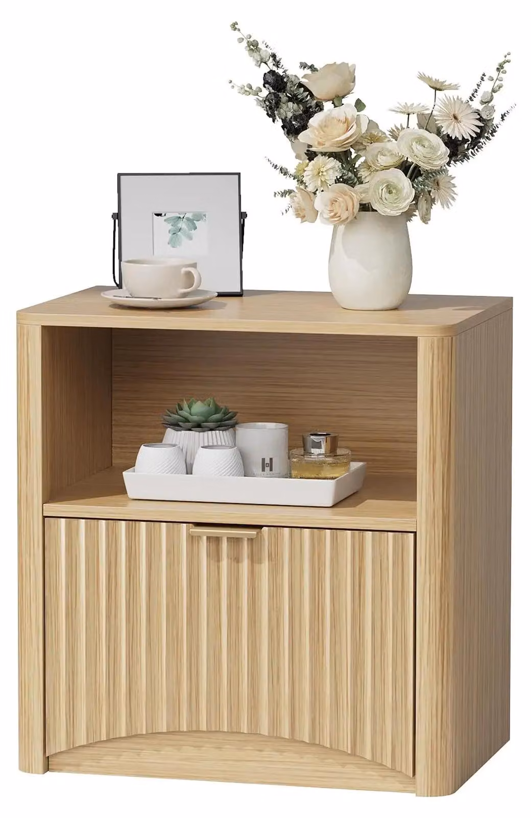 Tavolino da comodino - Tavolino aggiuntivo per la camera da letto - Altezza 59,9 cm - 1 cassetto - Materiale: legno - Superficie idrorepellente - Colore: kaki