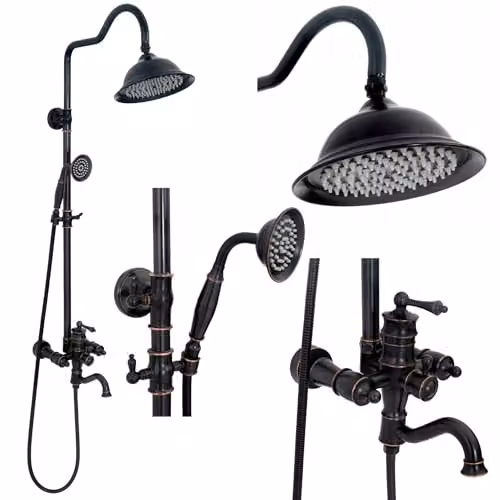 Rea - Colonna Doccia Set Vintage Black Sistema Doccia In Ottone Per Bagno (Nero) 46,5x20,5x137cm
