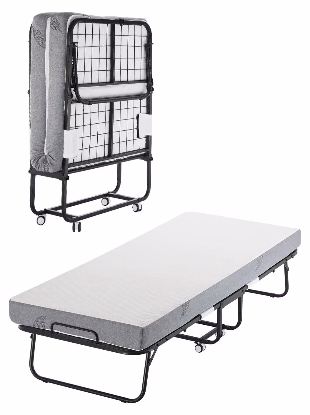 Letto pieghevole, dimensioni 810x1900 mm, con materasso da 12,5 cm e struttura in metallo