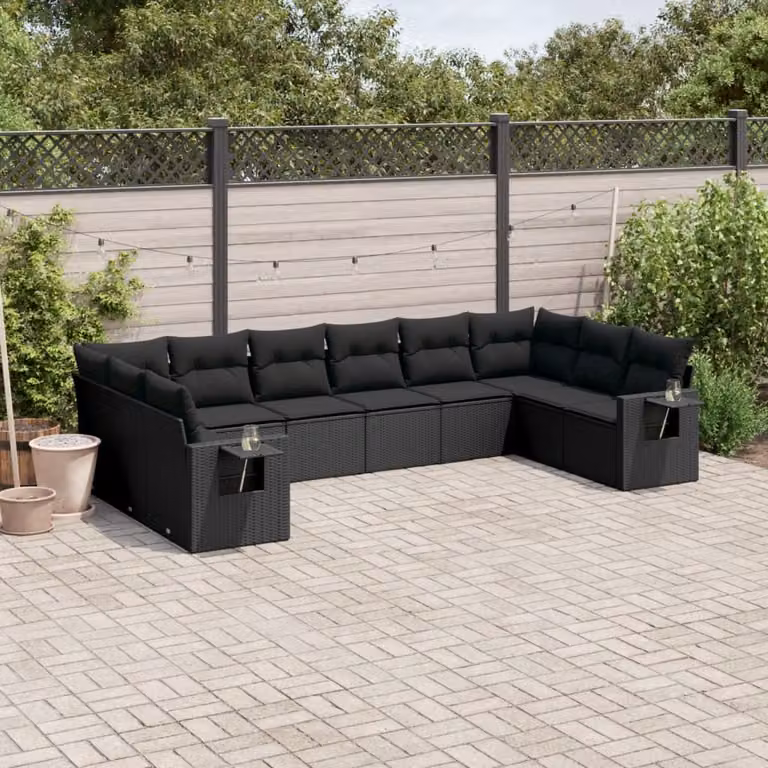 vidaXL Set Divani da Giardino a L con Cuscini in Polyrattan e Metallo Nero