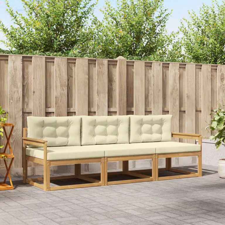 Set di divani da esterno vidaXL in legno di acacia con cuscini, Bianco, Beige e Marrone