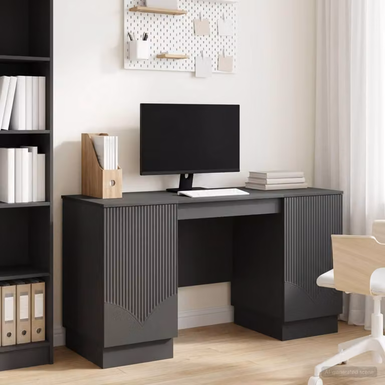 Maison Exclusive - Scrivania nera, dimensioni 142,5 x 50 x 75 cm, realizzata in materiale composito di legno