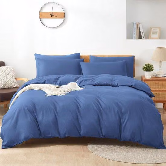 Ibenzoa®: Set di lenzuola 100% cotone – copripiumino e federa con cerniera, ipoallergenico, lavabile a 60°C, traspirante, blu/grigio/nero, per letti singoli e matrimoniali
