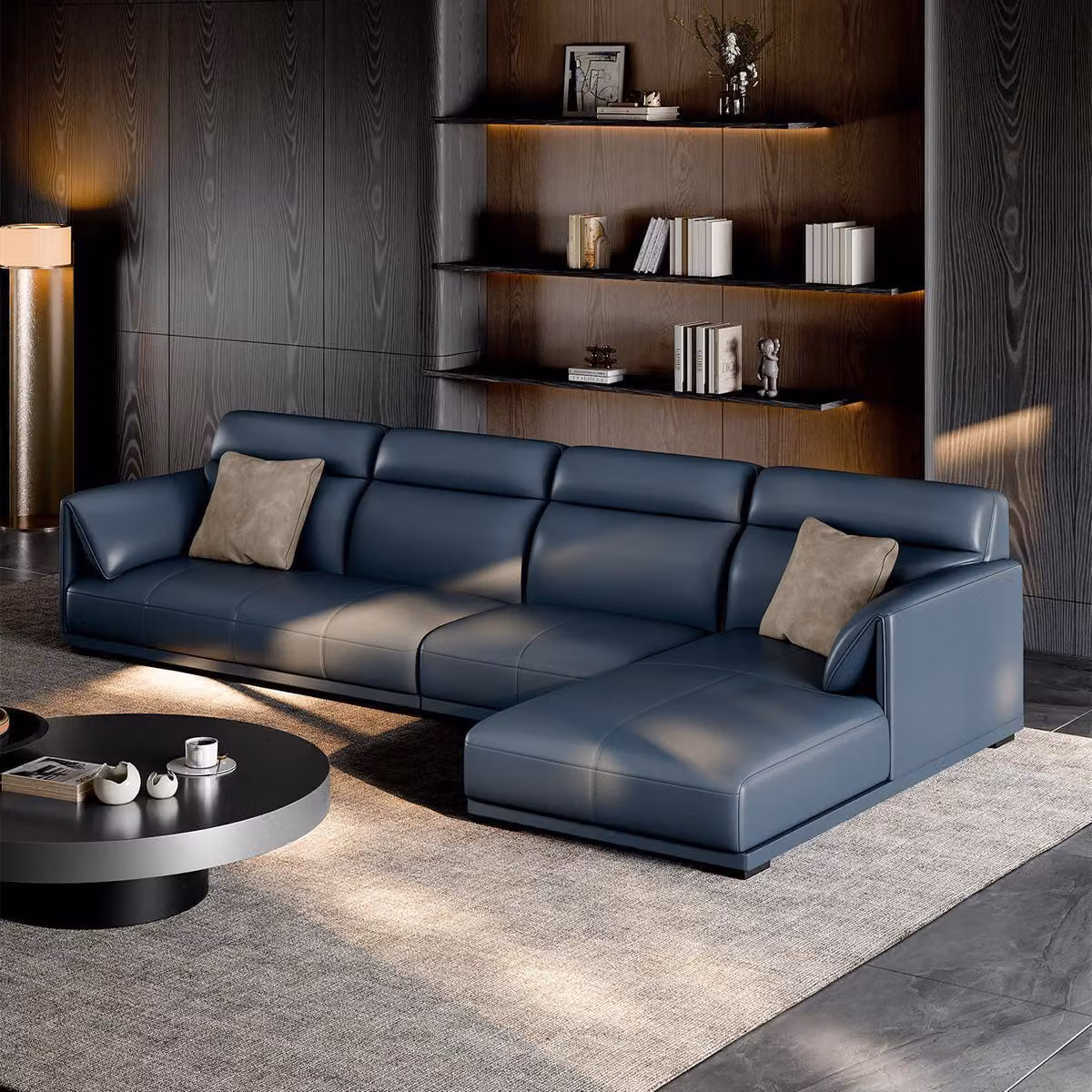 Divano ad angolo moderno, comodo e confortevole, mobili di design, in pelle, morbido