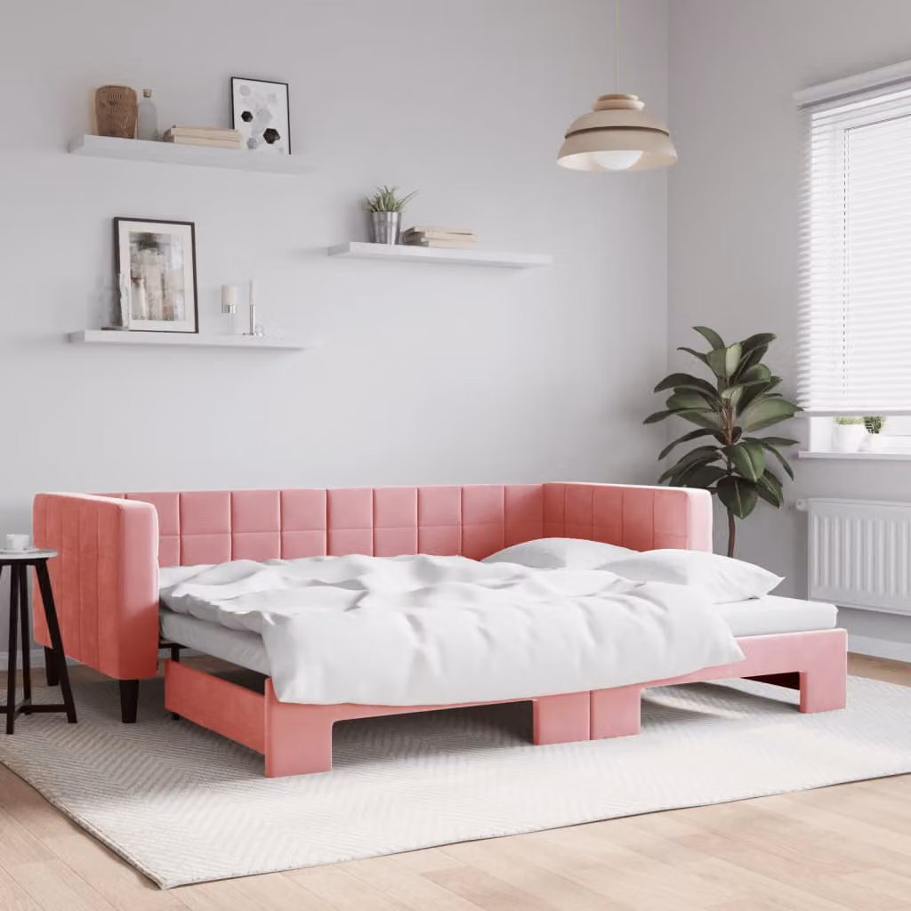 vidaXL Divano Letto Moderno in Velluto Rosa con Letto Estraibile per Soggiorno e Camera da Letto L/P/H: 223 x 90 x 68 cm