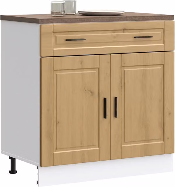 Mobile Base da Cucina Design Mania Porto Rovere in Legno Multistrato Marrone con Ante a Battente e Cassetti L/P/H: 80 x 46 x 81,5 cm