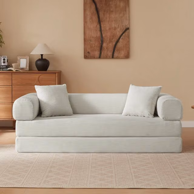 Divano convertibile modulare con funzione letto in velluto e schiuma beige per salotto camera e studio 41 × 41 × 99 cm