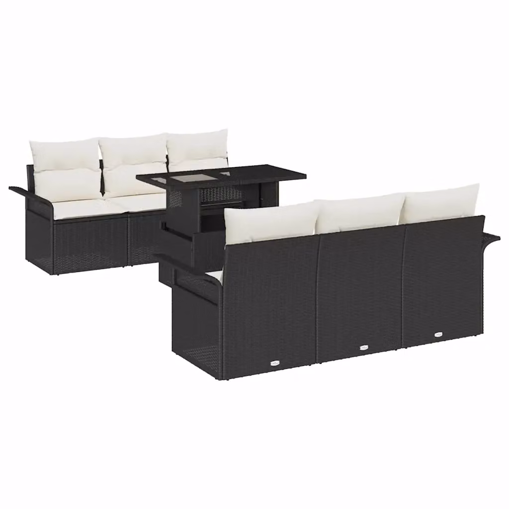 Set Divano da Giardino vidaXL 7 Pezzi Moderno con Cuscini e Tavolino Nero e Beige – 2