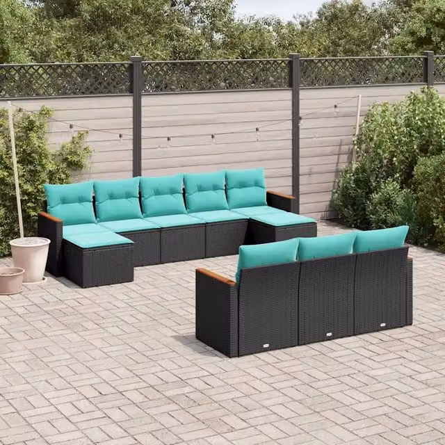Set Divani da Giardino 10 pz con Cuscini Nero in Polyrattan 3226414