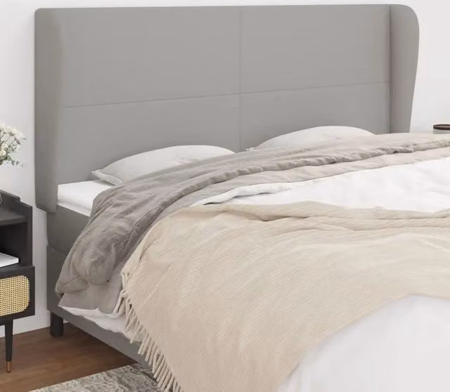 Testiera con Orecchie Design Mania in Tessuto Grigio Chiaro L: 163 cm, P: 23 cm, H: 118/128 cm – 1