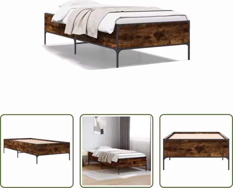 The Living Store struttura letto in rovere fumé 90x190 cm materiale a base di legno e metallo