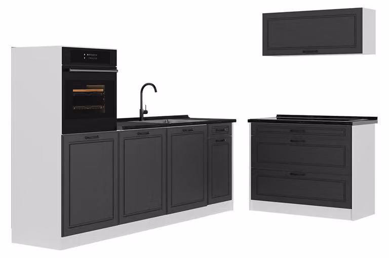 Cucina componibile Vicco R-Line Antracite country/Bianco 220 cm piano di lavoro Antracite, Model 68138
