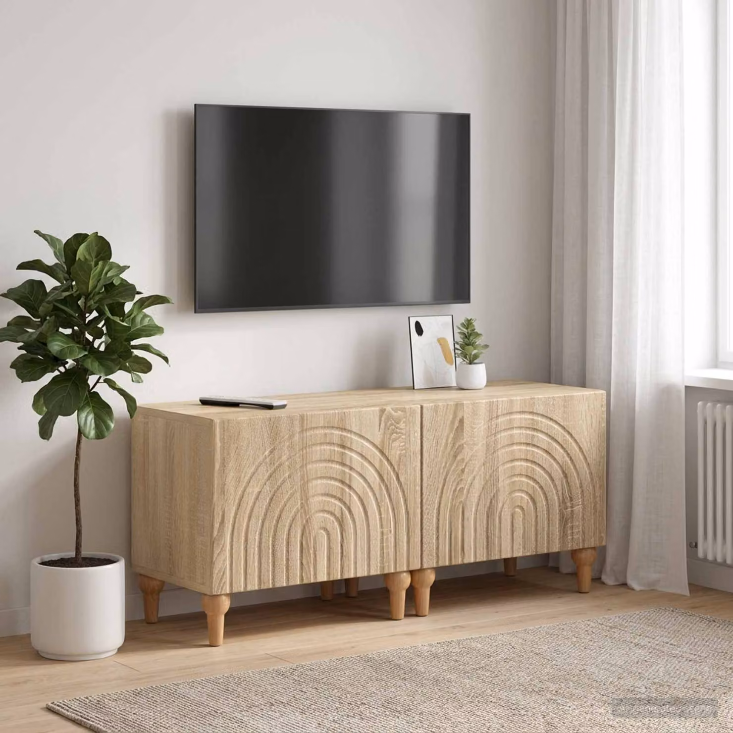 Mobile TV stand vidaXL in legno ingegnerizzato color rovere sonoma marrone con scomparti multimediali e design moderno L: 98,0 cm, P: 35,0 cm, H: 43,0 cm