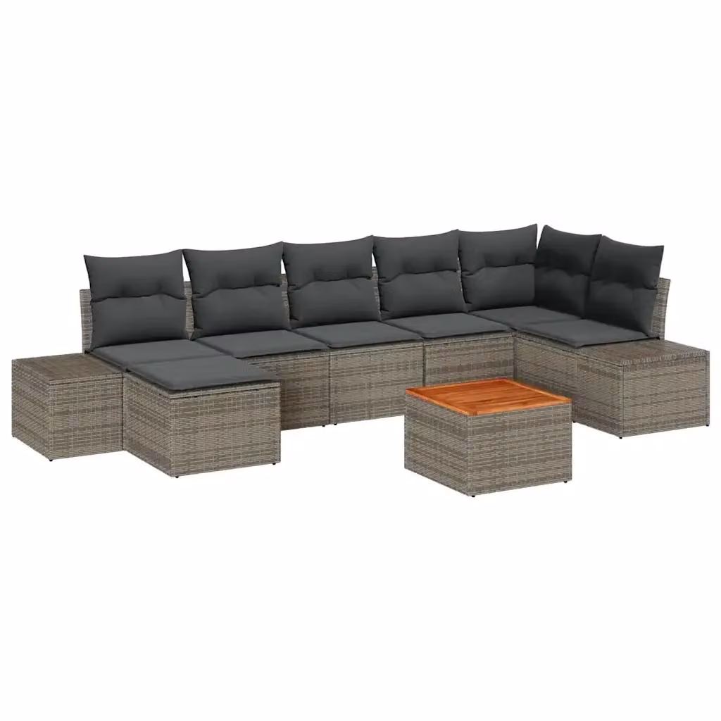 Set Divano da Giardino vidaXL 8 Pezzi a Forma di L Grigio con Tavolino e Cuscini in Acciaio Verniciato a Polvere – 2