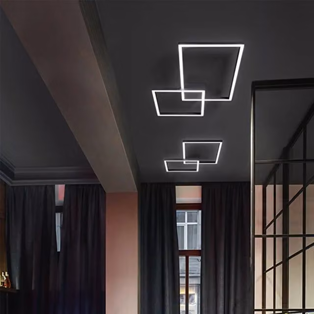Plafoniera Moderna Cross Alluminio Nero Opaco Led 45W Dimmerabile Ip20
