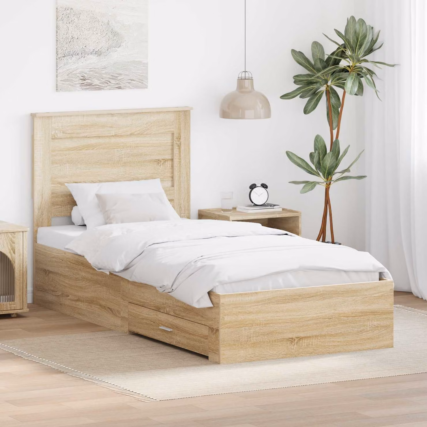 Struttura del letto moderna vidaXL in legno color rovere e argento L/P/H: 190 x 80 x 78 cm