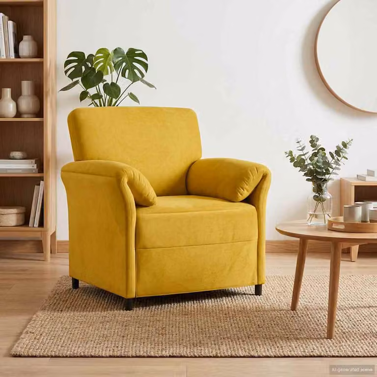 Divano singolo vidaXL in velluto giallo con struttura in metallo, L: 88 cm, P: 83 cm, H: 95 cm