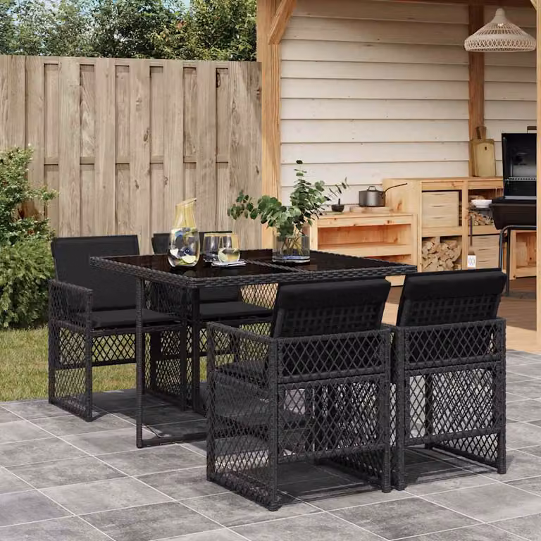 Set da Pranzo da Giardino vidaXL 5 pz in Polyrattan Nero con Piano in Vetro