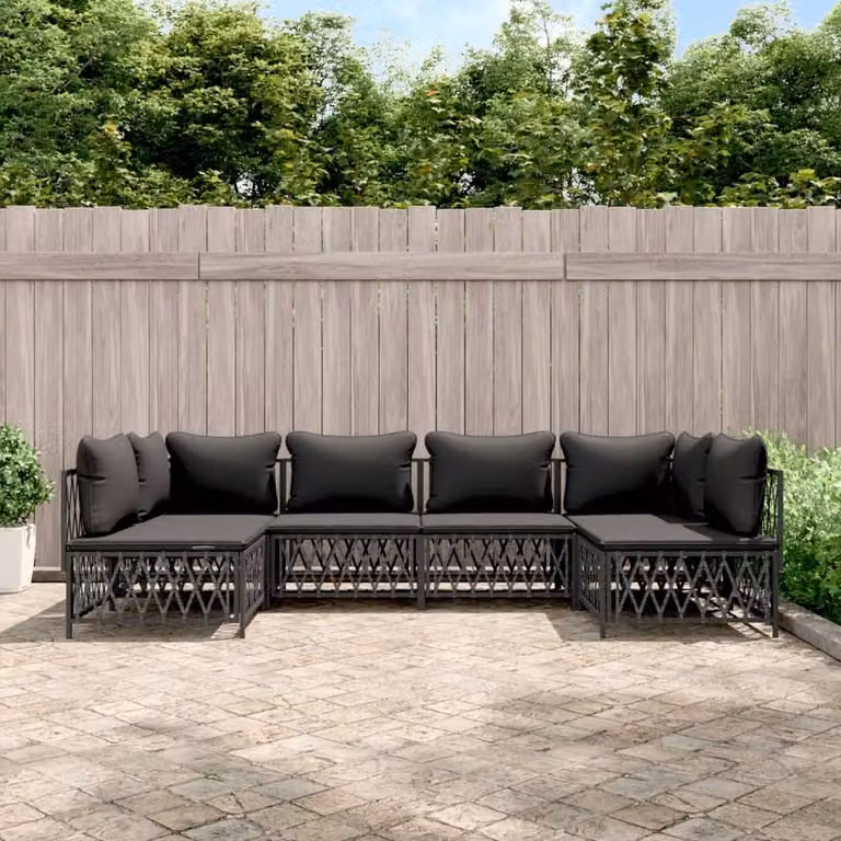 The Living Store Set da giardino da 6 pezzi con cuscini in acciaio antracite