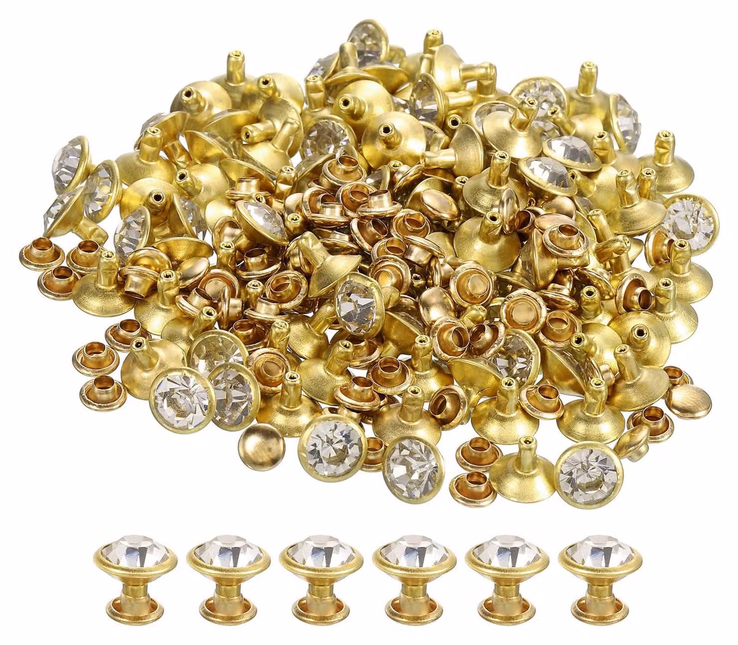 100 rivetti in strass, color oro, 9 mm, ideali per progetti fai-da-te