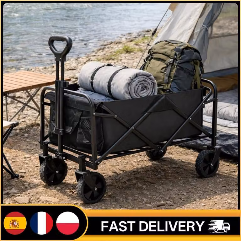 Carrello pieghevole da campeggio da 100 litri, capacità di carico di 75 kg, ideale per la spiaggia e l'esterno, con ruote e spazio di stoccaggio portatile