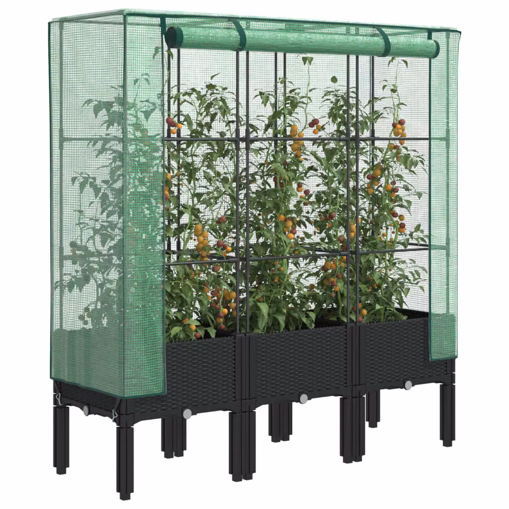 Letto rialzato con copertura serra effetto rattan vidaXL, nero e verde, L 120 cm x P 40 cm x H 140 cm