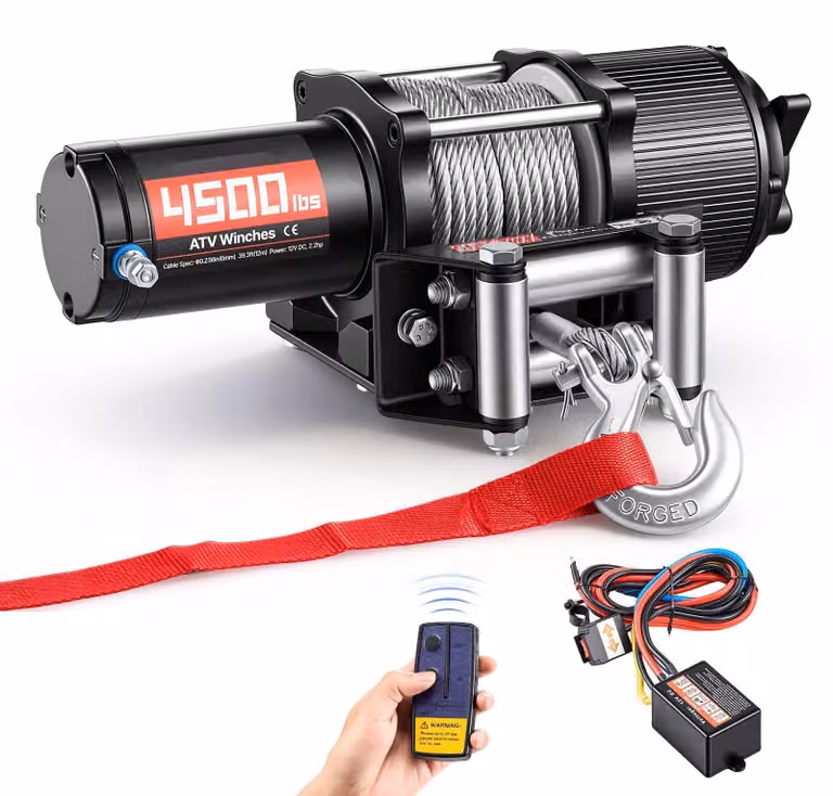 Verricelli elettrici - Verricelli da 12 V - Capacità di traino: 2041 kg - Cavo in acciaio da 5,8 mm x 12 m - Telecomando a radiofrequenza e a filo - Grado di protezione IP55 - Adatti per ATV, UTV e veicoli off-road