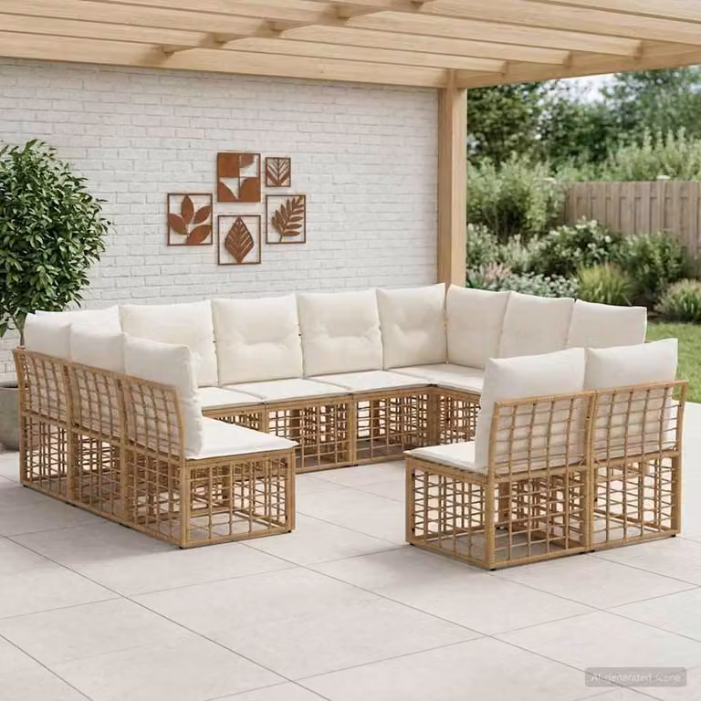 Maison Exclusive - Set da esterno per divano, 11 posti, colore naturale e crema, realizzato in poliestere