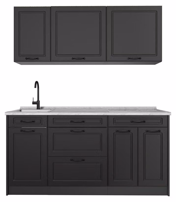 Cucina monoblocco Vicco R-Line Antracite country/Antracite 160 cm senza piano di lavoro, Model 67685