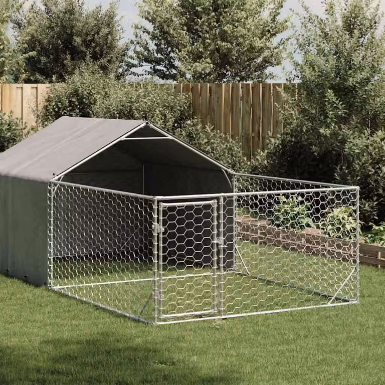 Cuccia per cani da esterno con recinto vidaXL in acciaio zincato grigio L: 5 m, P: 2 m, H: 1,5 m