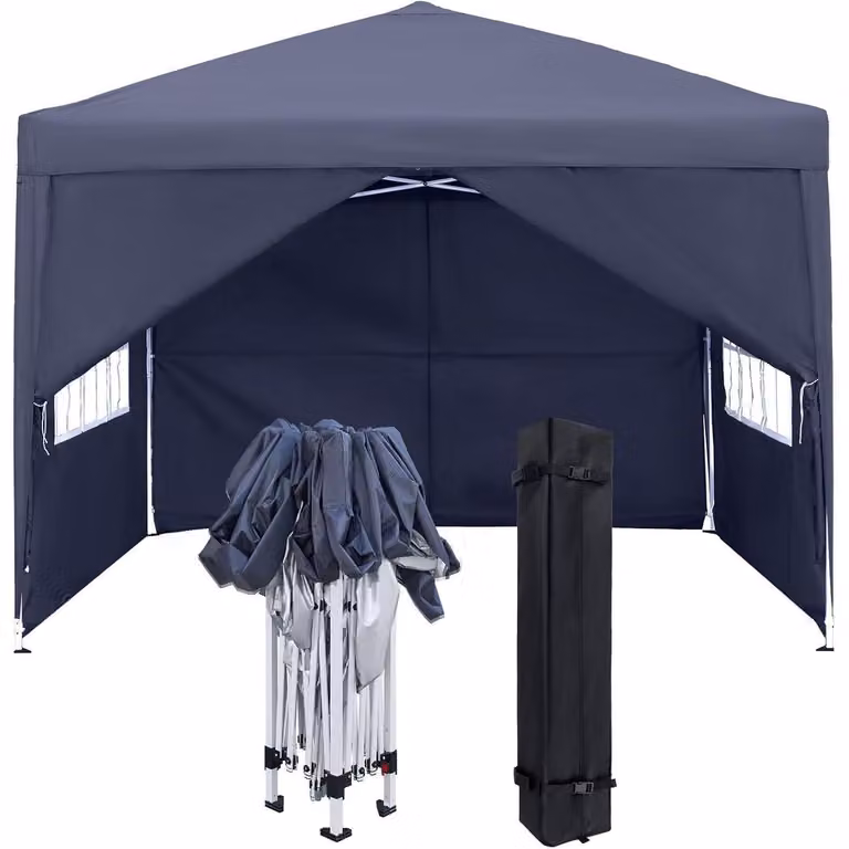 Gazebo da esterno di 2,5x2,5 metri, con pannelli laterali e finestre, colore antracite, realizzato in poliestere impermeabile e con protezione UV