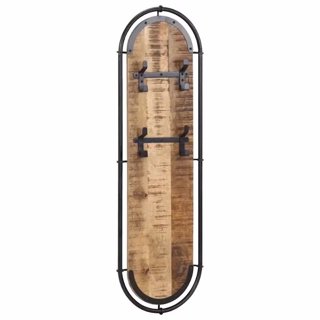 Set di 2 Appendiabiti da Parete in Legno di Mango e Metallo con 4 Ganci, Stile Industrial, Colore Marrone e Nero, L: 110 cm, H: 34 cm – 2